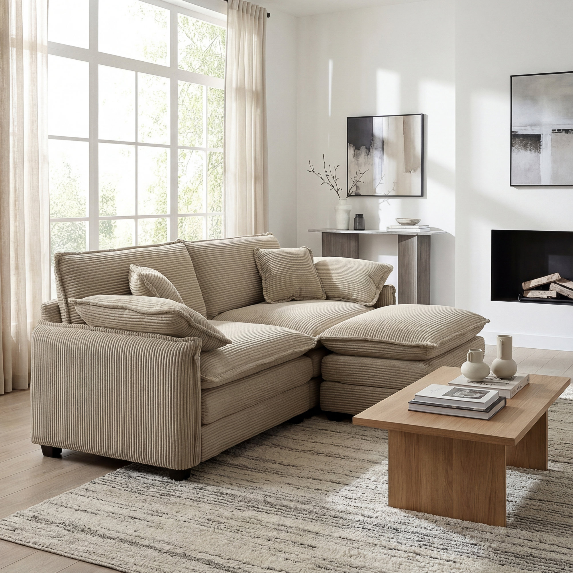Latitude Run® Kaoruko Two-Seater Sofa With One Footrest, L-Shaped